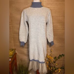 SHEIN Gray and Blue Long Sleeve Knit Dress